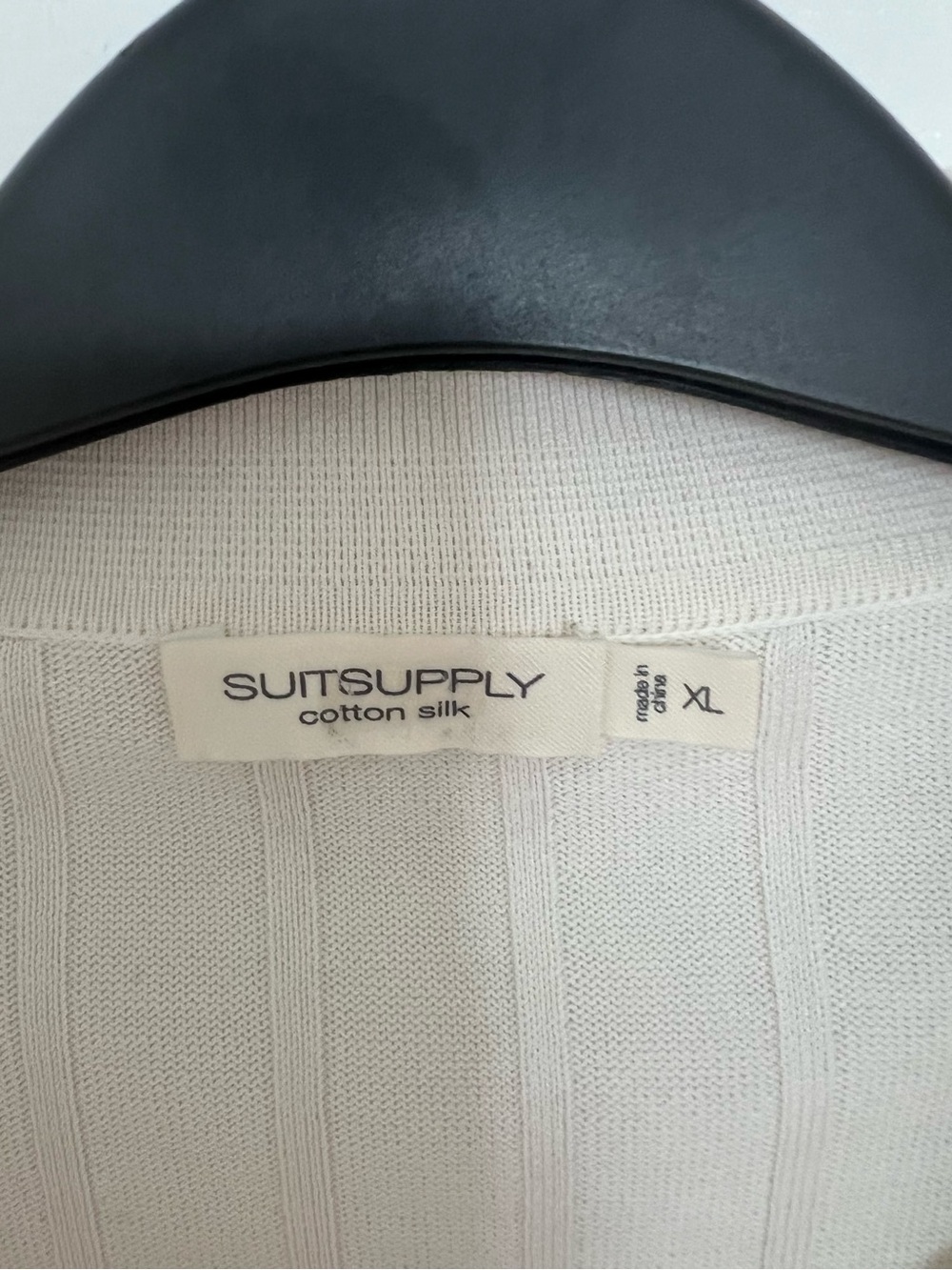 Suitsupply Silk Cotton Ribbed Knit Polo Shirt Men's Size XL Short Sleeve Ivory - Picture 6 of 8